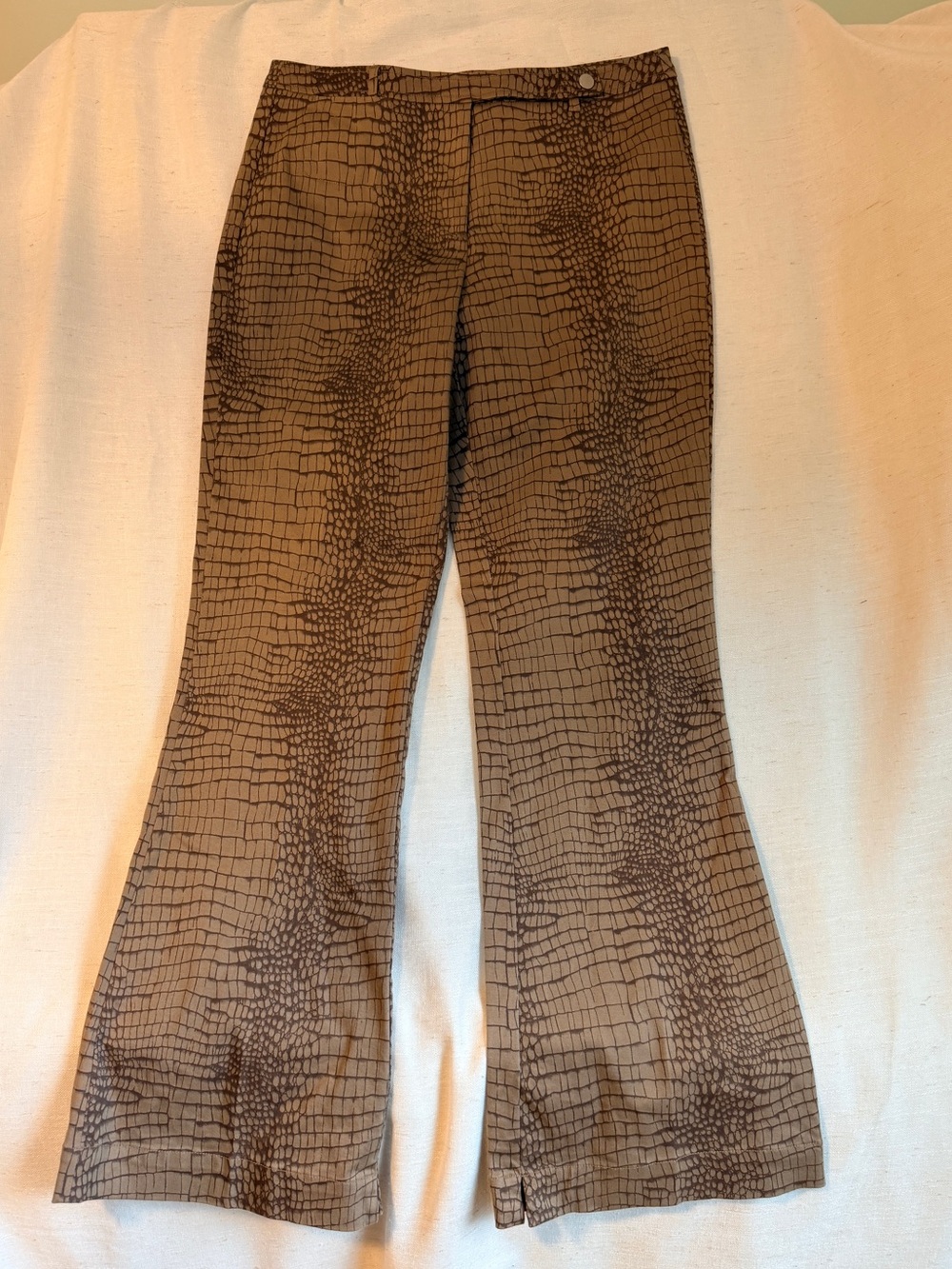 Esprit Y2K Brown Croc Print Low Rise Flare Pants Size 10